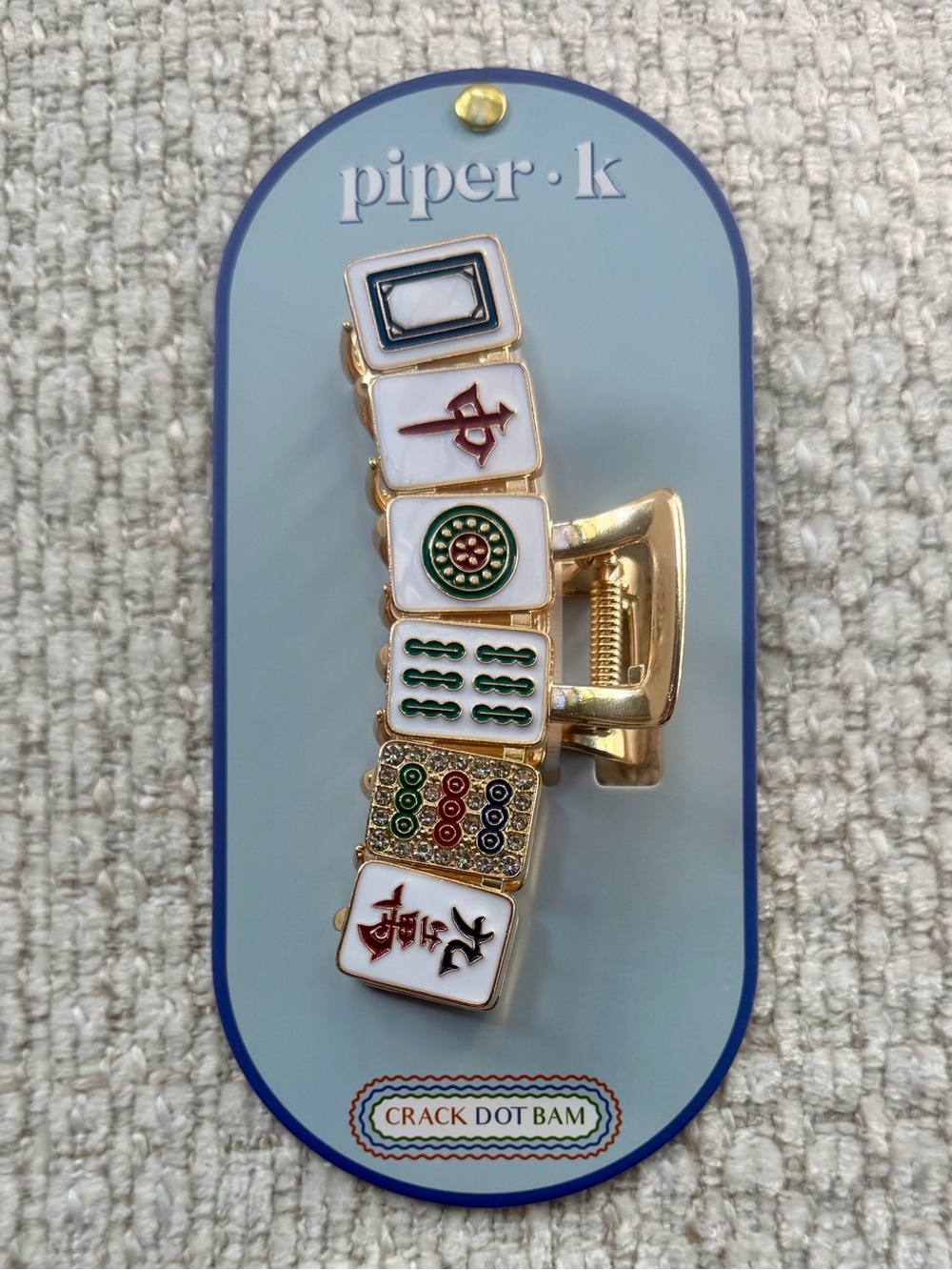 Piper K Mahjong Tile Hair Claw Clip Crack Dot Bam Novelty Kitsch Accessory New